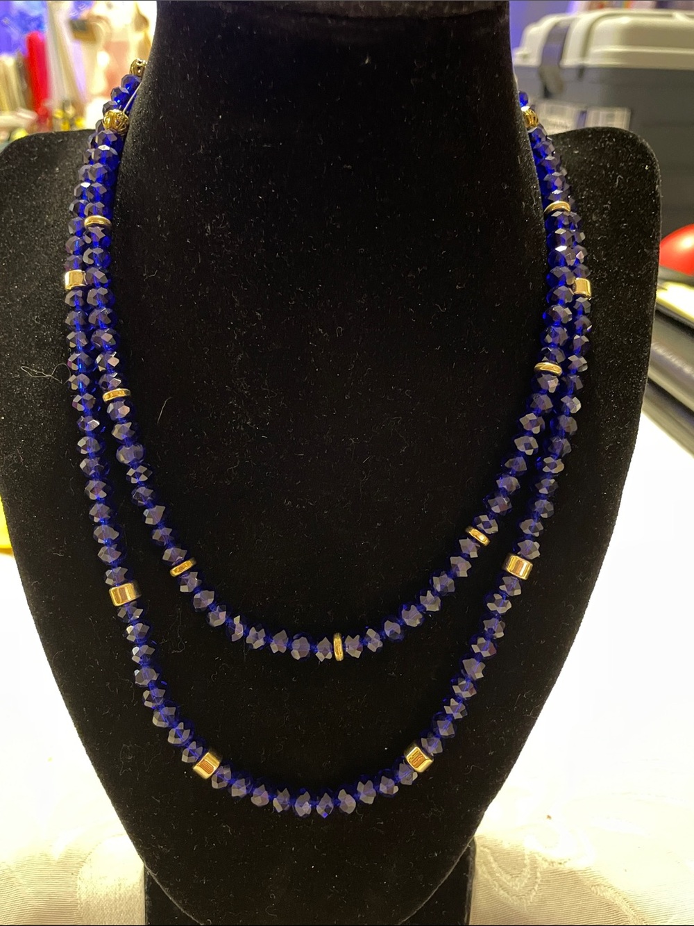 18” & 16”Dual Strand Indigo (Blue Lapis) beads with goldtone accents